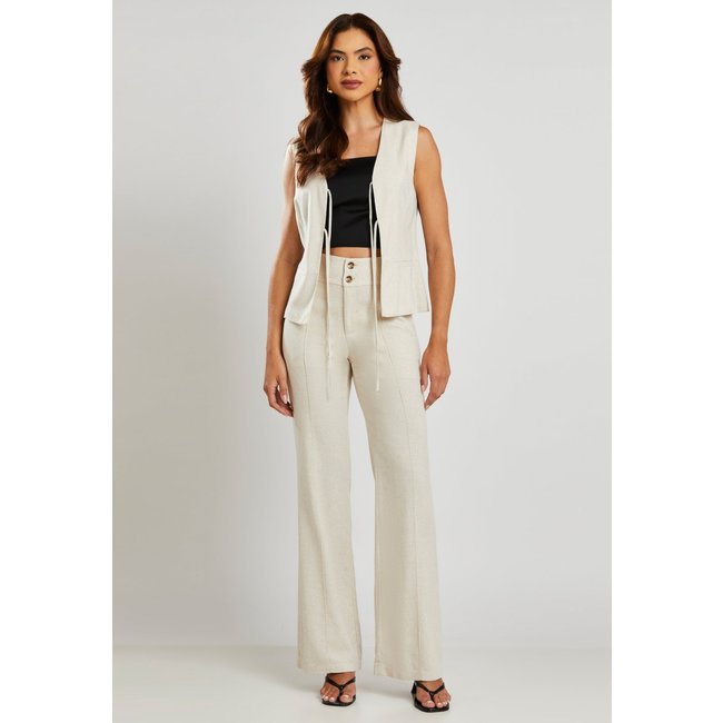 Conjunto Linho Natural Miss Joy 8343-19 Colete e Calça Areia