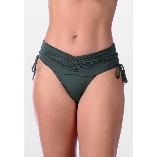 Calcinha Summer Soul Cintura Baixa Cós Franzido Com Amarração Verde Escuro