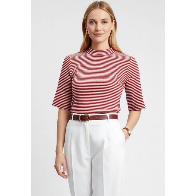 Blusa Feminina Gola Alta Listrada Marialícia Vermelho