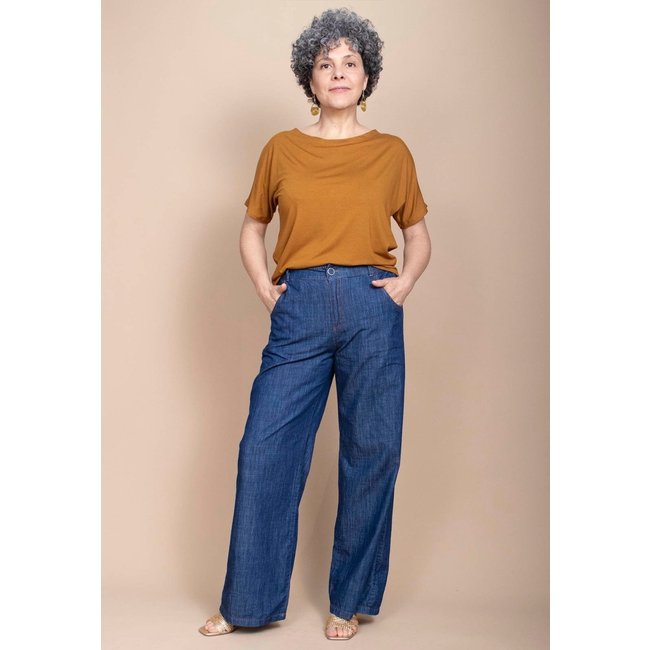 Blusa Amazonia Vital Básica Morcego Malha Gola Canoa Manga Curta Mostarda