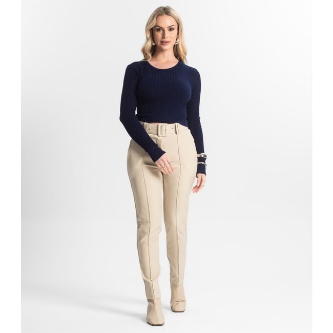 Calça Alfaiataria Tradicional Com Cinto Select Bege
