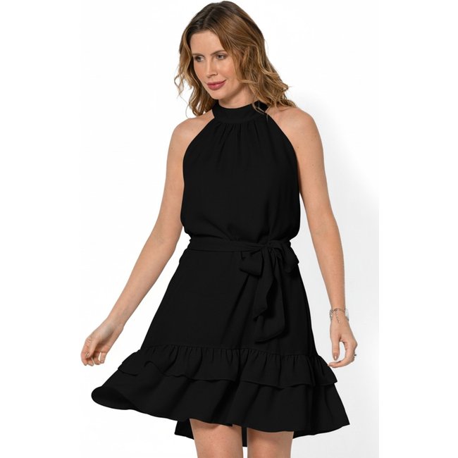 Vestido Bisô Curto Babado Liso Preto - Preto