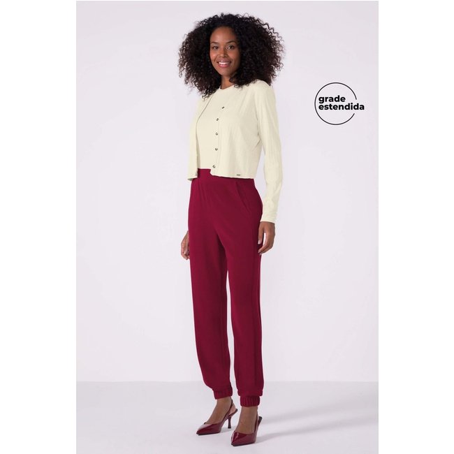 Calça Jogger Feminina Canelada Com Bolsos Marialícia Vermelho
