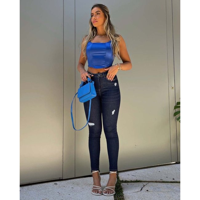 Calça Jeans Feminina Intermediária Extreme Power com Barra Mullet 22078 Escura Consciência