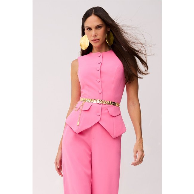 Blusa Alfaiataria Lisa Alongada Rosa Flamingo Charry