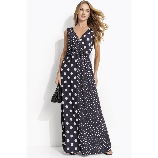 Vestido Em Viscose Plana Poá Preto Quintess