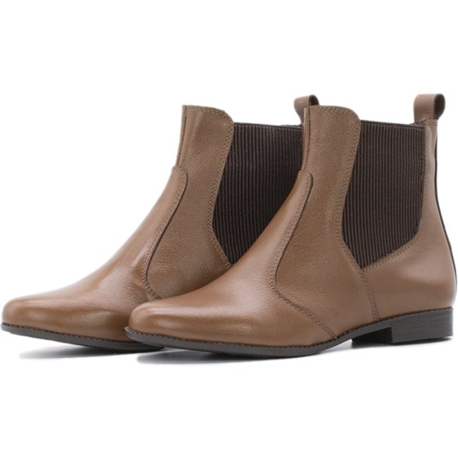 Bota Coturno Chelsea em Couro Feminina Tellini Store Conhaque Elastico