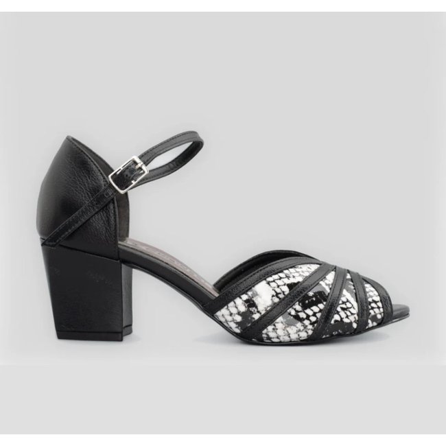 Sandália CBK Couro Cobra Preto e Branco