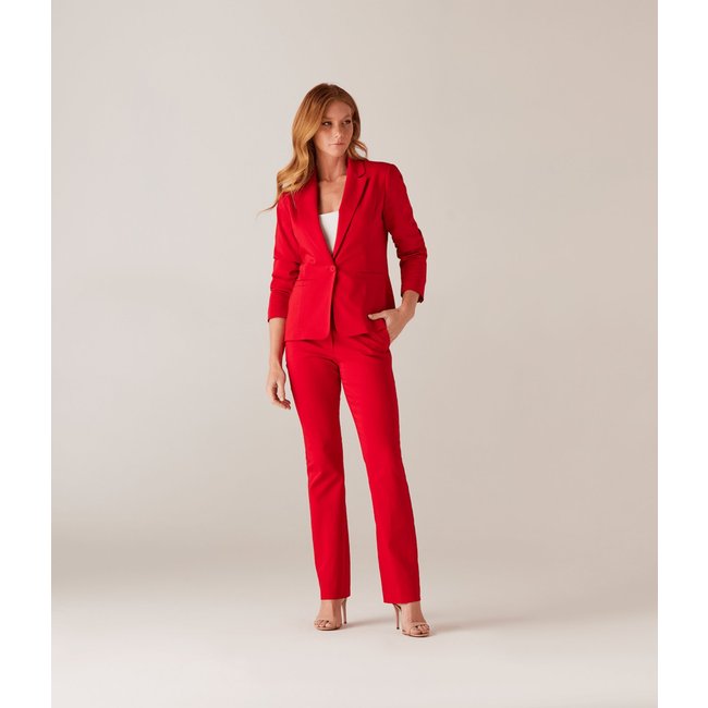 Calca Reta Cos Transpassado Bolso-Faca Feminina Vermelho