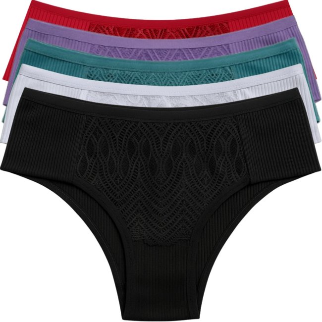 Kit 5 de Calcinha Básica Reflexo Íntimo Detalhes em Renda Frontal Lingerie Tecido Canelado Multicolorido
