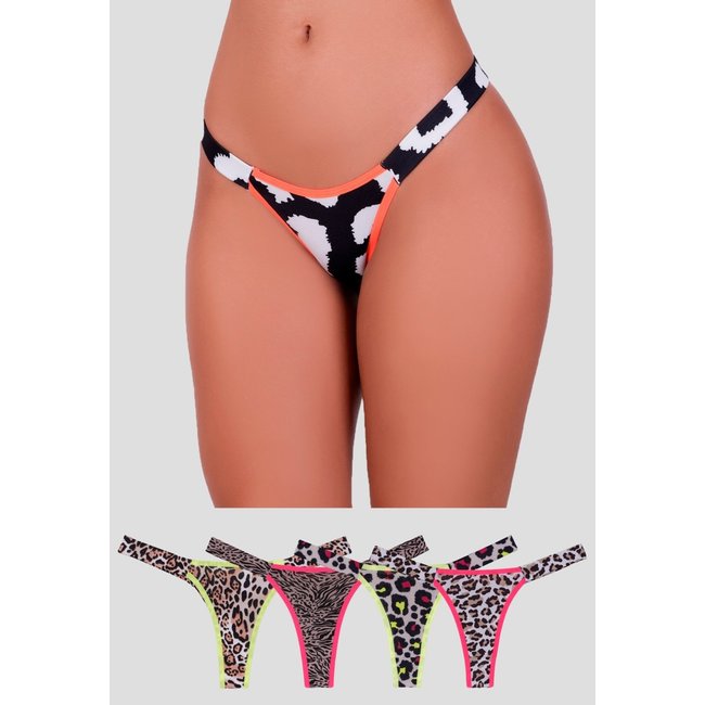 Kit 5 Calcinhas MdMix Oncinha Animal Print Fio Duplo Elástico Neon