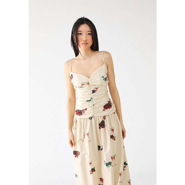 Vestido FARM Longo Cropped Coquetel Tropical Off-White