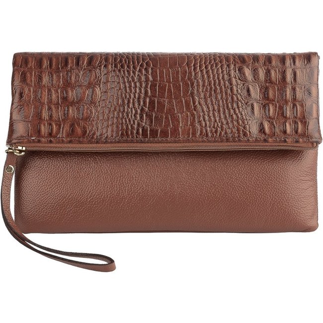 Clutch de couro croco Nikki - Whisky