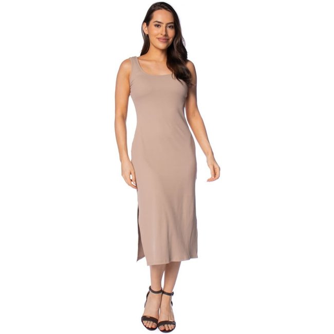 Vestido Feminino Olho Fatal Midi Canelado Bege