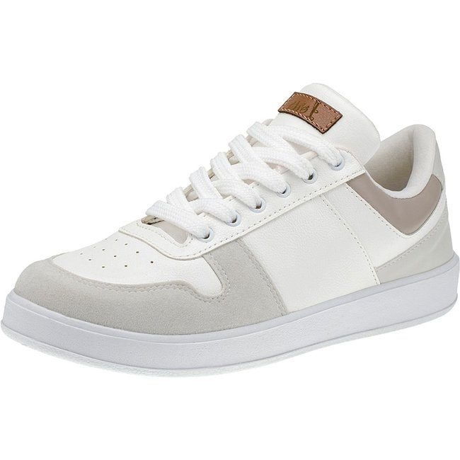 Tênis Branco Feminino Casual com Recortes Clássico Retrô Neutro Plataforma Retrocore 7802 Branco com Areia