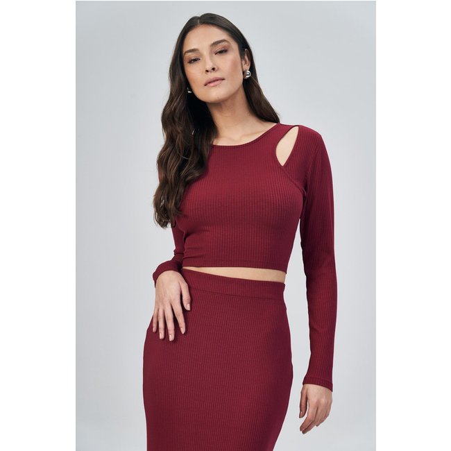 Blusa Recorte Canelada Feminina Acostamento
