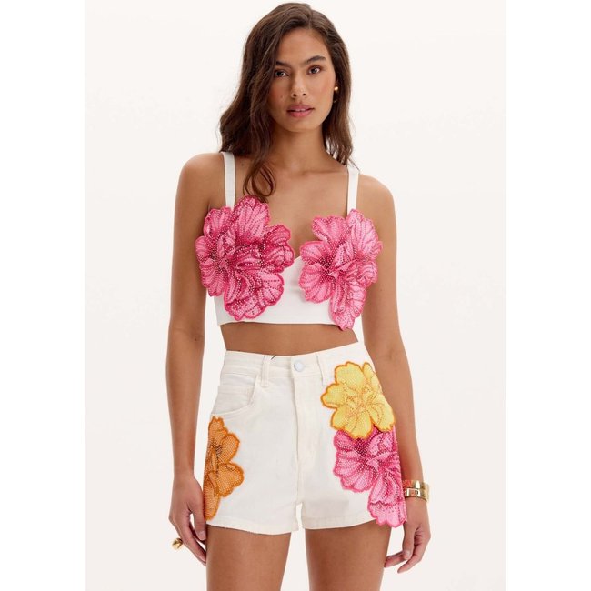Top Cropped De Alças Flores Lança Perfume