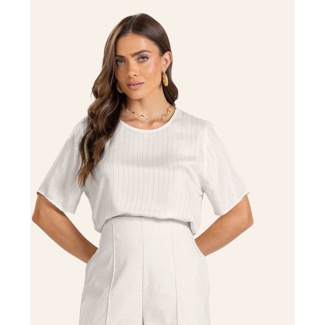 Blusa Viscose Listras manga curta Feminino Endless Bege