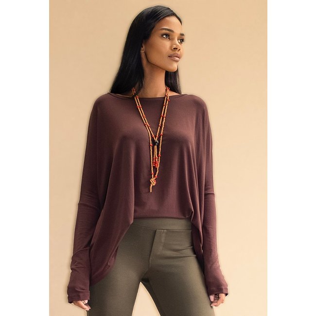 Blusa Ampla Amazonia Vital Malha Morcego Manga Longa Marrom