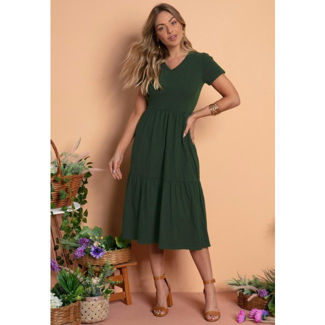 Vestido Midi Em Malha De Algodão Verde Quintess