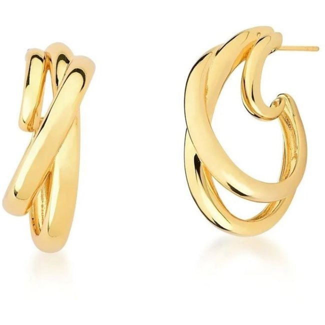 Infantil - Brinco Elos Ovais Entrelaçados Semijoia Banhado a Ouro 18K Ania Store