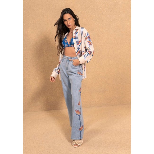 Camisa Alongada Estampada Com Aberturas Laterais E Botões