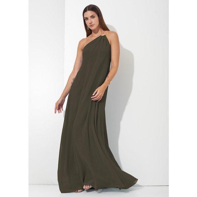 Vestido Festa Verde Musgo Corrente Dourada