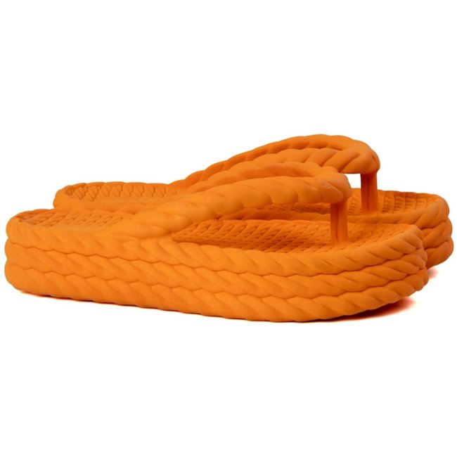 Sandália Slide Plataforma Trançada Laranja Estilo Minimalista Moda Praia Confortável Macio Modelo Nuvem