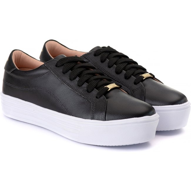 Tênis Casual Feminino Confort em Couro Polo Urban Preto