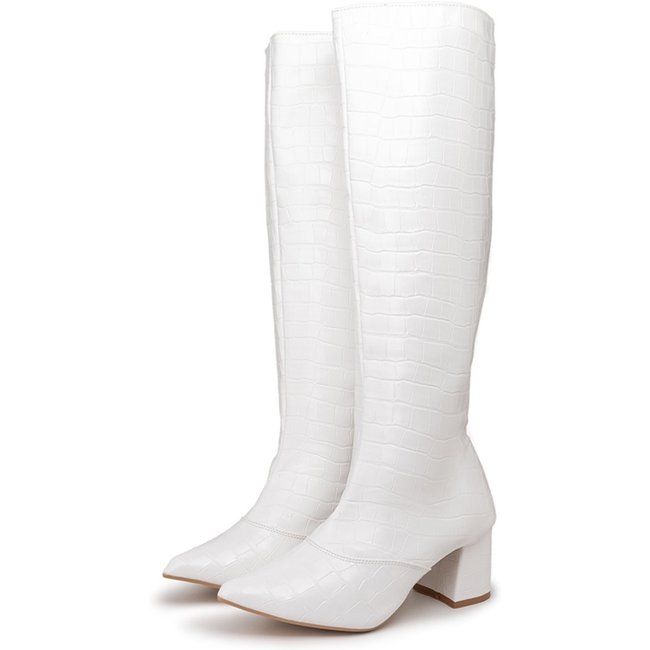 Bota Feminina Salto Bloco Bico Fino 190212 Craquelê Branco