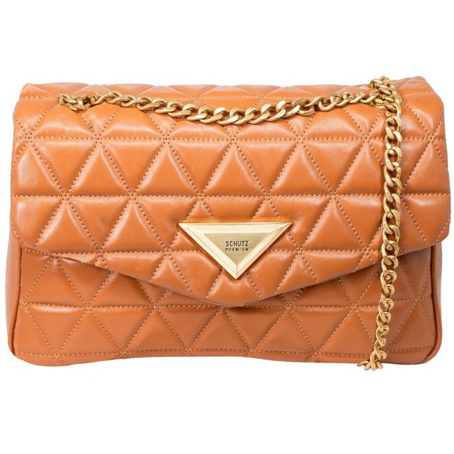 Bolsa Feminina Grande Schutz Tiracolo 944 Matelassê Couro Corrente Marrom Miele