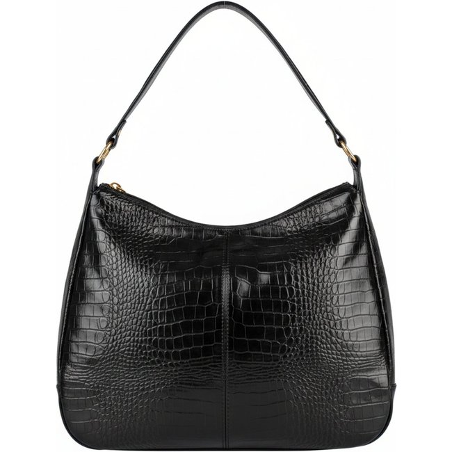 Bolsa saco grande de couro croco Carla - Preto