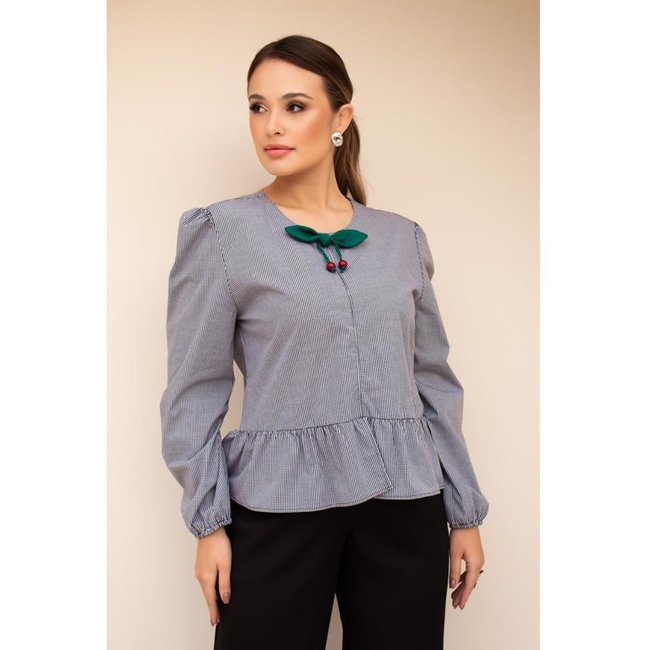 Blusa Feminina Xadrez Minimalista Com Babados Delicada