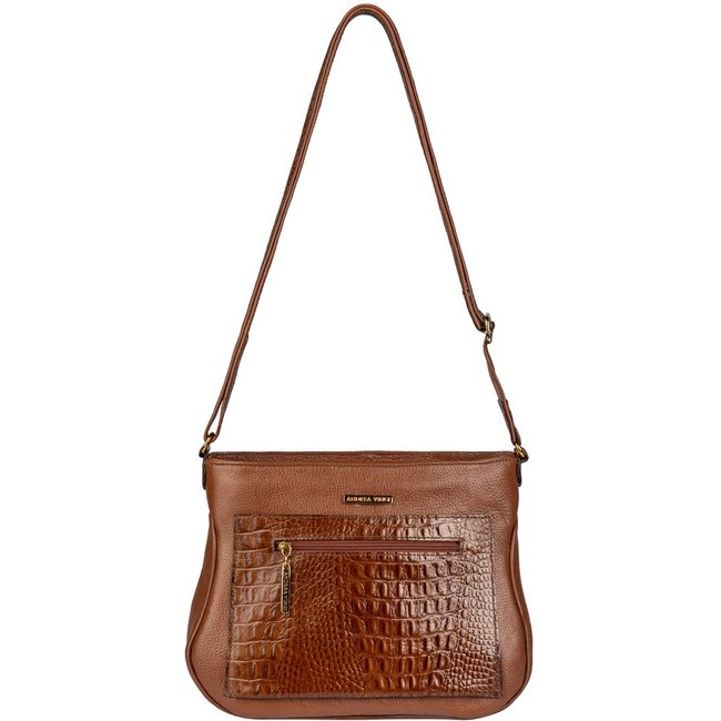 Bolsa feminina tiracolo de couro croco Maísa - Whisky