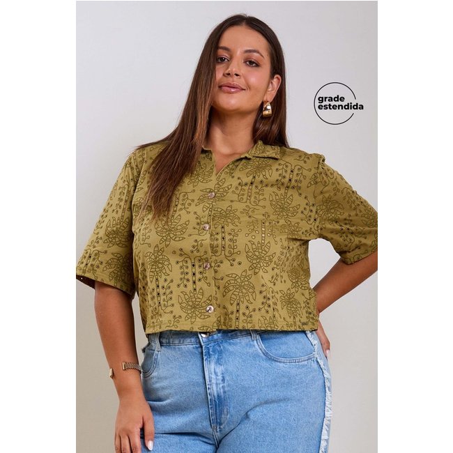 Camisa Feminina Tropical Devorê Marialícia Verde