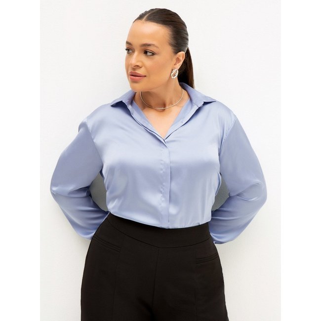 Camisa Manga Longa Super Comfy Plus Size Azul Claro Mila