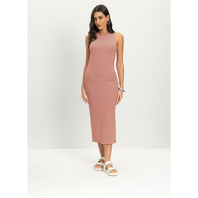 Vestido feminino midi fio tinto Essendi -Vermelho Vermelho