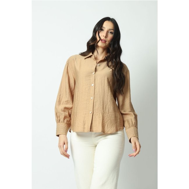 Camisa Manga Longa Bordada Caqui M Gazzy