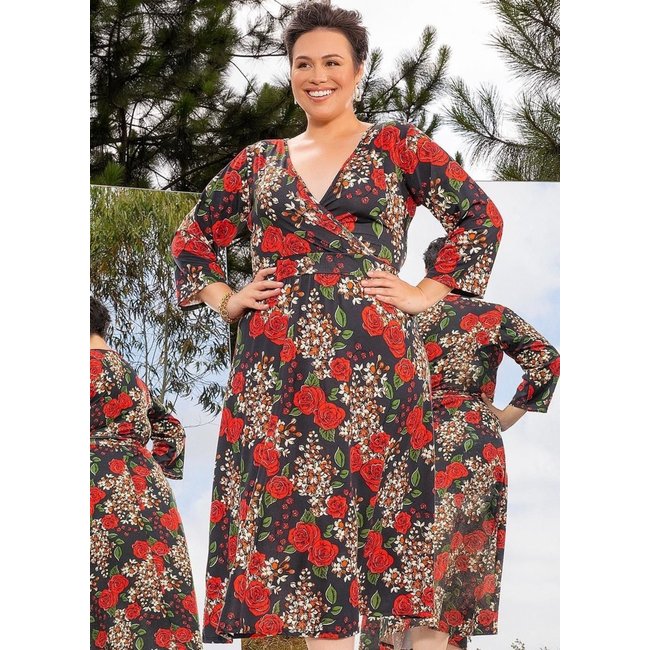 Vestido Em Poliflex Floral Preto Marguerite