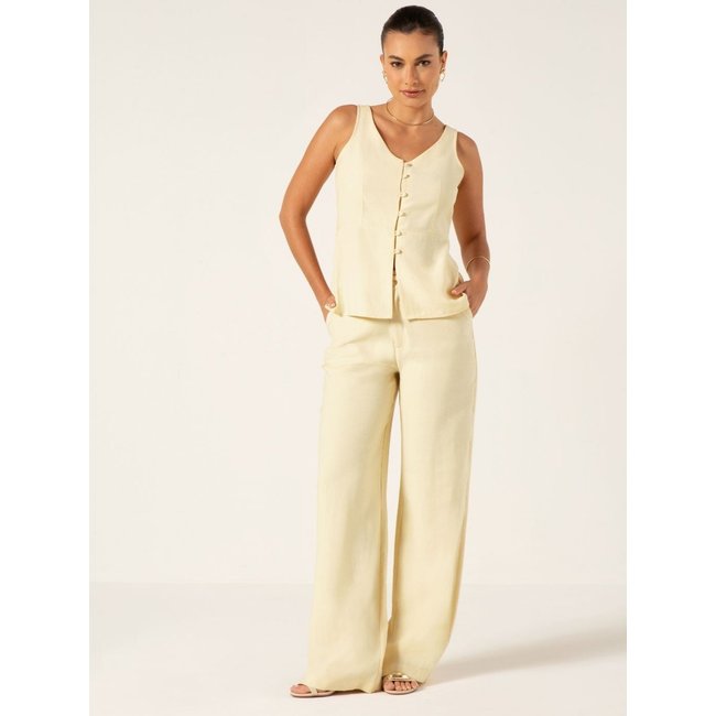 Calça Wide Leg em Viscose Amarelo Manteiga Jade