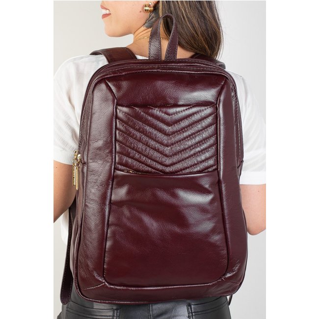 Mochila de couro grande liso slim Patricia - Marsala