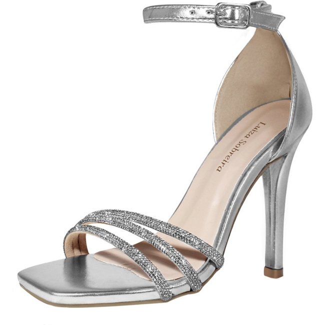 Sandália Salto Alto Fino 12 cm Luiza Sobreira Strass Prata Mod. 2242
