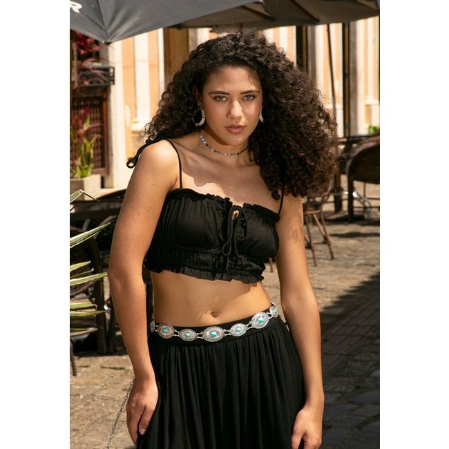 Blusa Cropped Pop Me Em Viscose Texturizada Preto