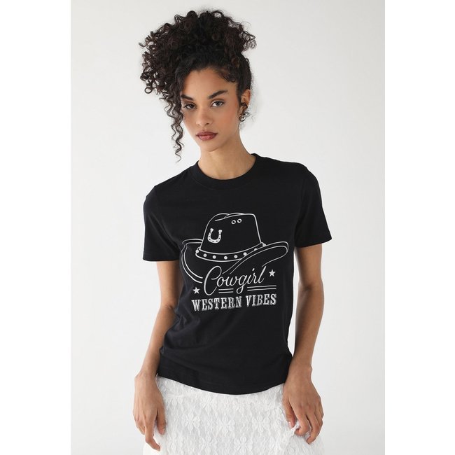 Camiseta Feminina Fiveblu Estampada Western Vibes Preta