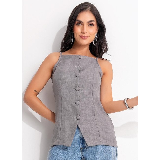Blusa Em Tecido Texturizado Cinza Quintess