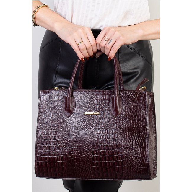 Bolsa Andrea Vinci De Couro Croco Estruturada Valéria - Marsala