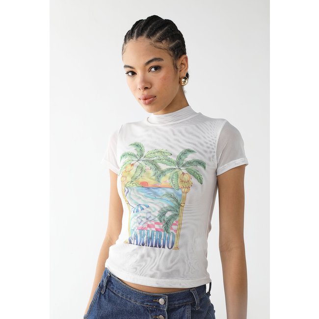 Blusa Feminina FARM Tule Estampa Tropical Branca