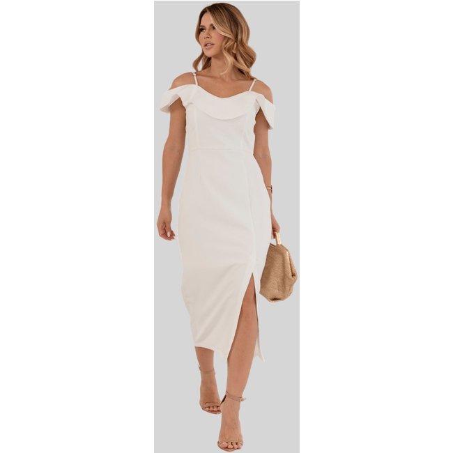 Vestido Miss e Misses Aurora MD C/Alca Fenda C/Babado Off White