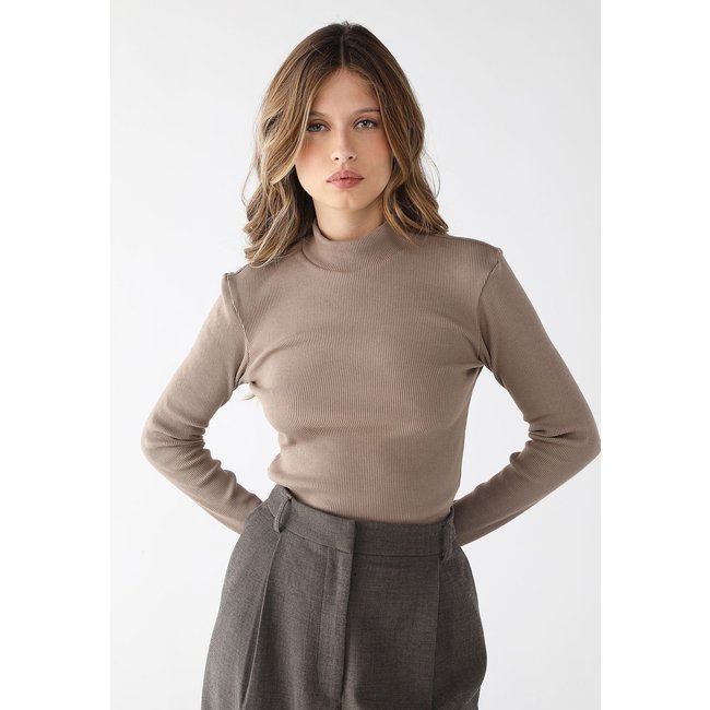 Blusa Feminina Levosch Manga Longa Ribana Algodão Premium Nude