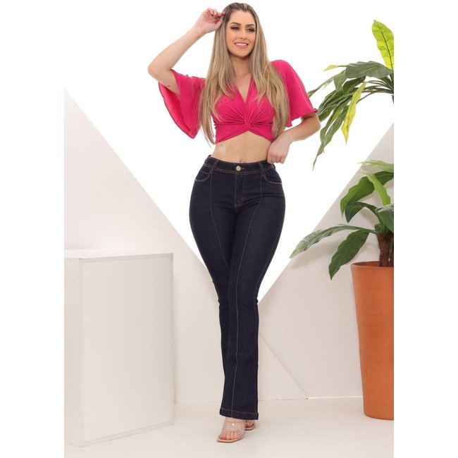 Calça Feminina Flare Lavagem Escura com Nervura Premium